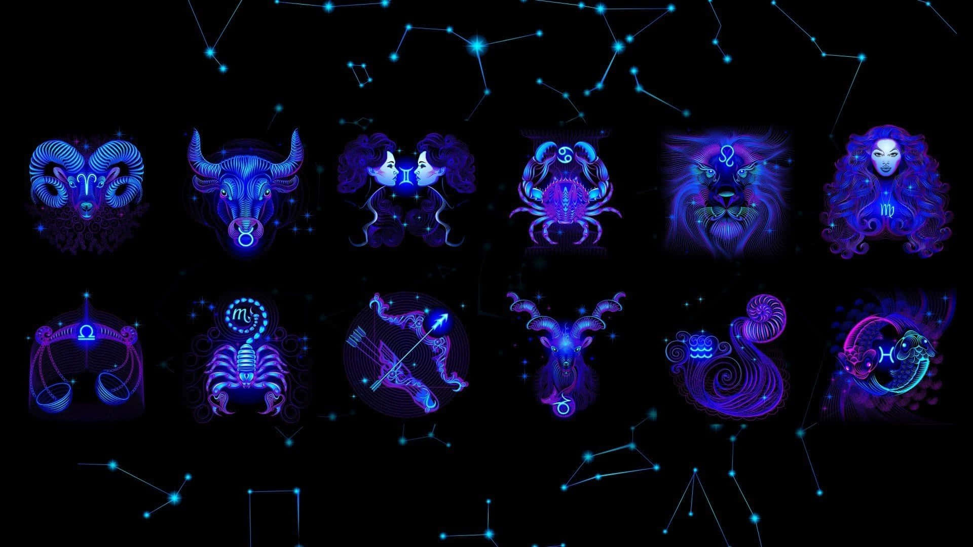 Zodiac Signs Neon Illustration Background