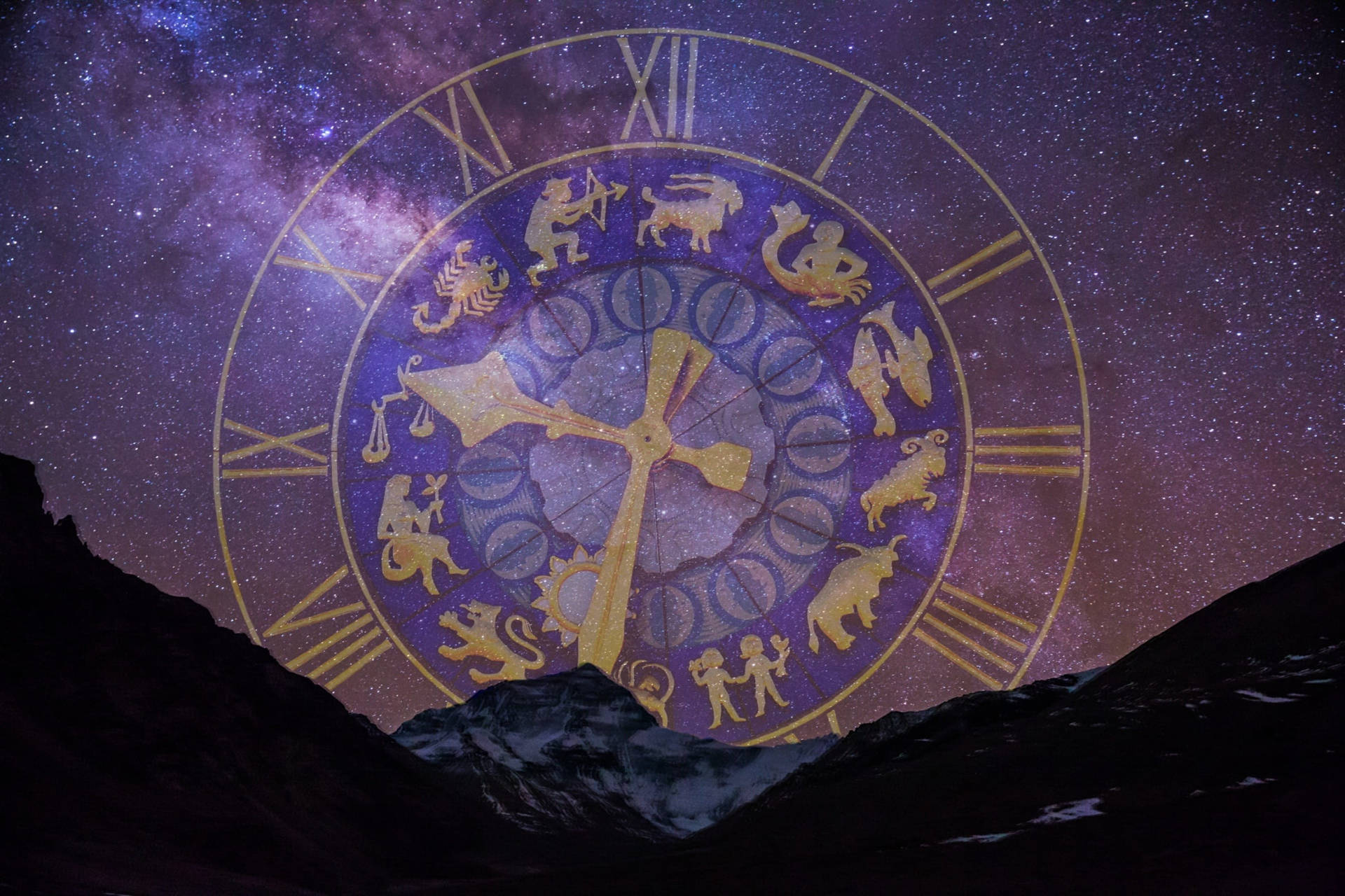 Zodiac Signs Night Sky Clock Background