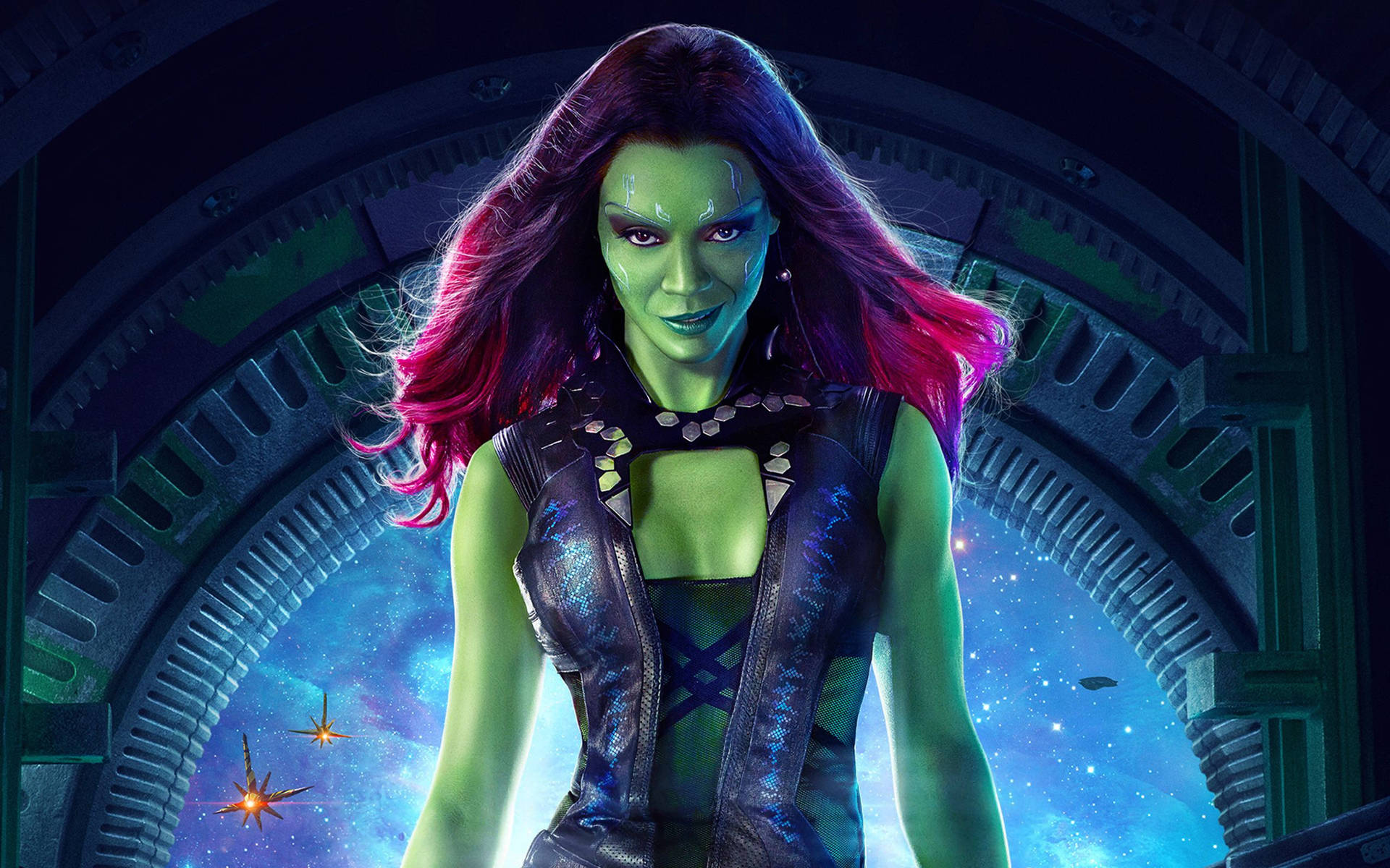 Zoe Saldana Green Skin Gamora Background