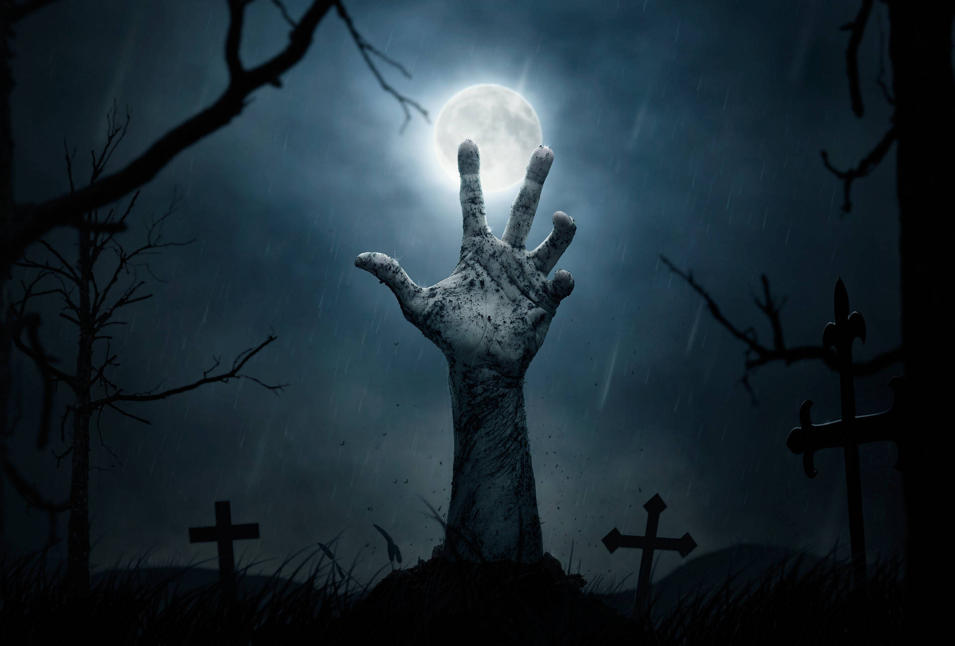 Zombie Hand In Graveyard Background