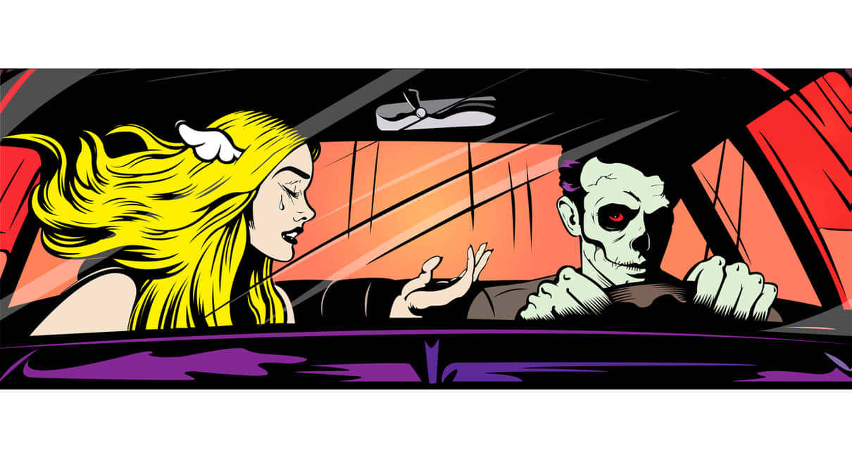 Zombieand Girl Car Argument Blink182 Background