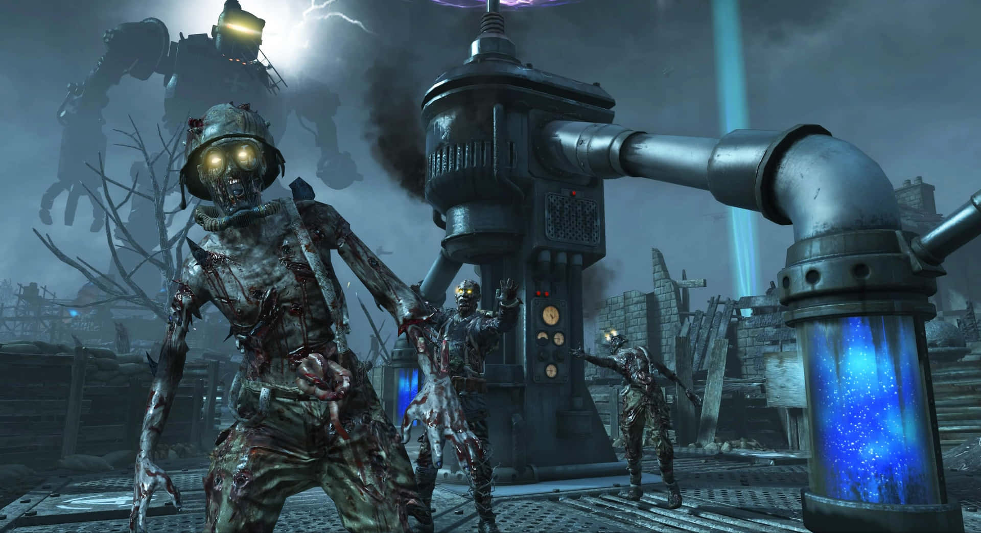 Zombies In A City With A Machine In The Background Background