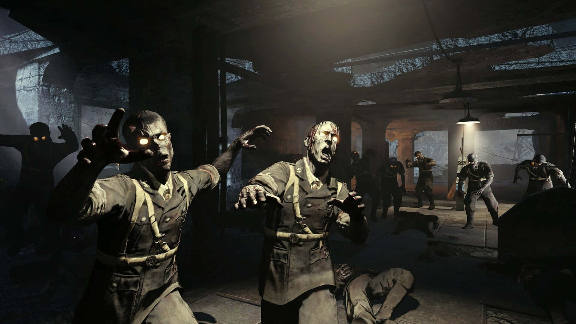 Zombies In A Dark Room With Zombies Background