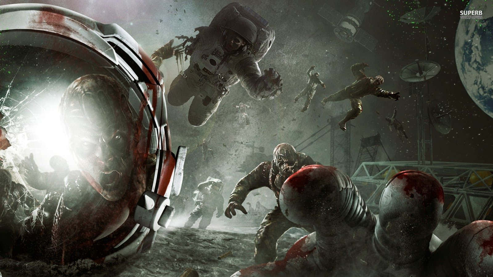 Zombies In Space With A Spaceship Background