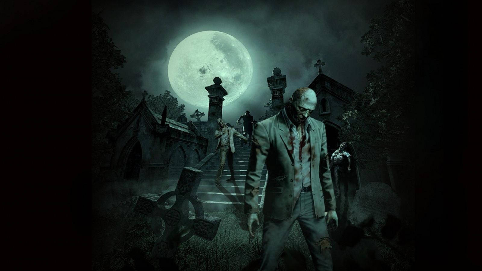 Zombies Walking In Gothic Graveyard Background