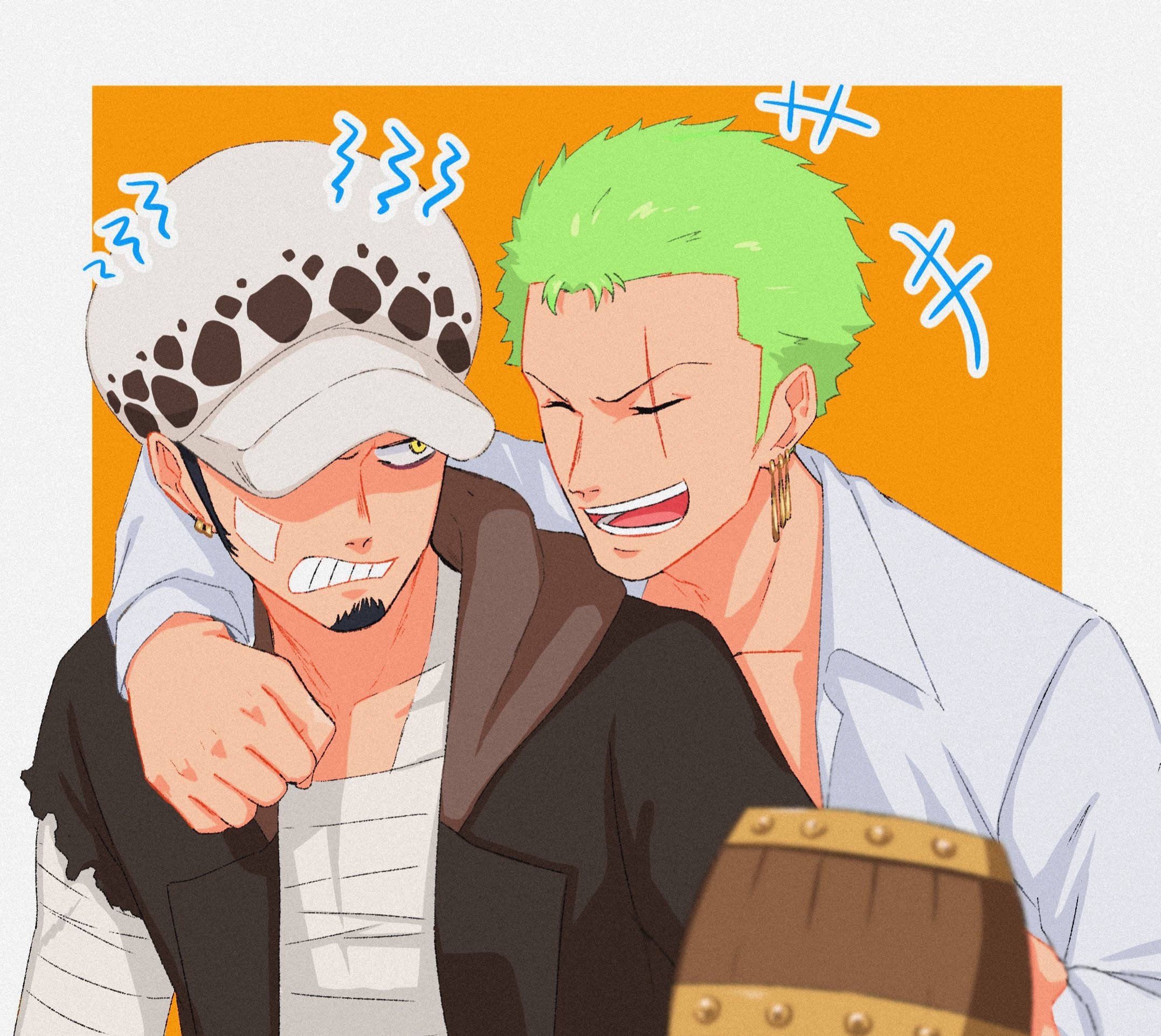 Zoro Annoying Trafalgar Law One Piece Fanart Background