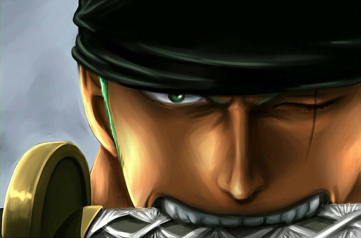 Zoro Hd Painting Holding Knife In Mouth Background