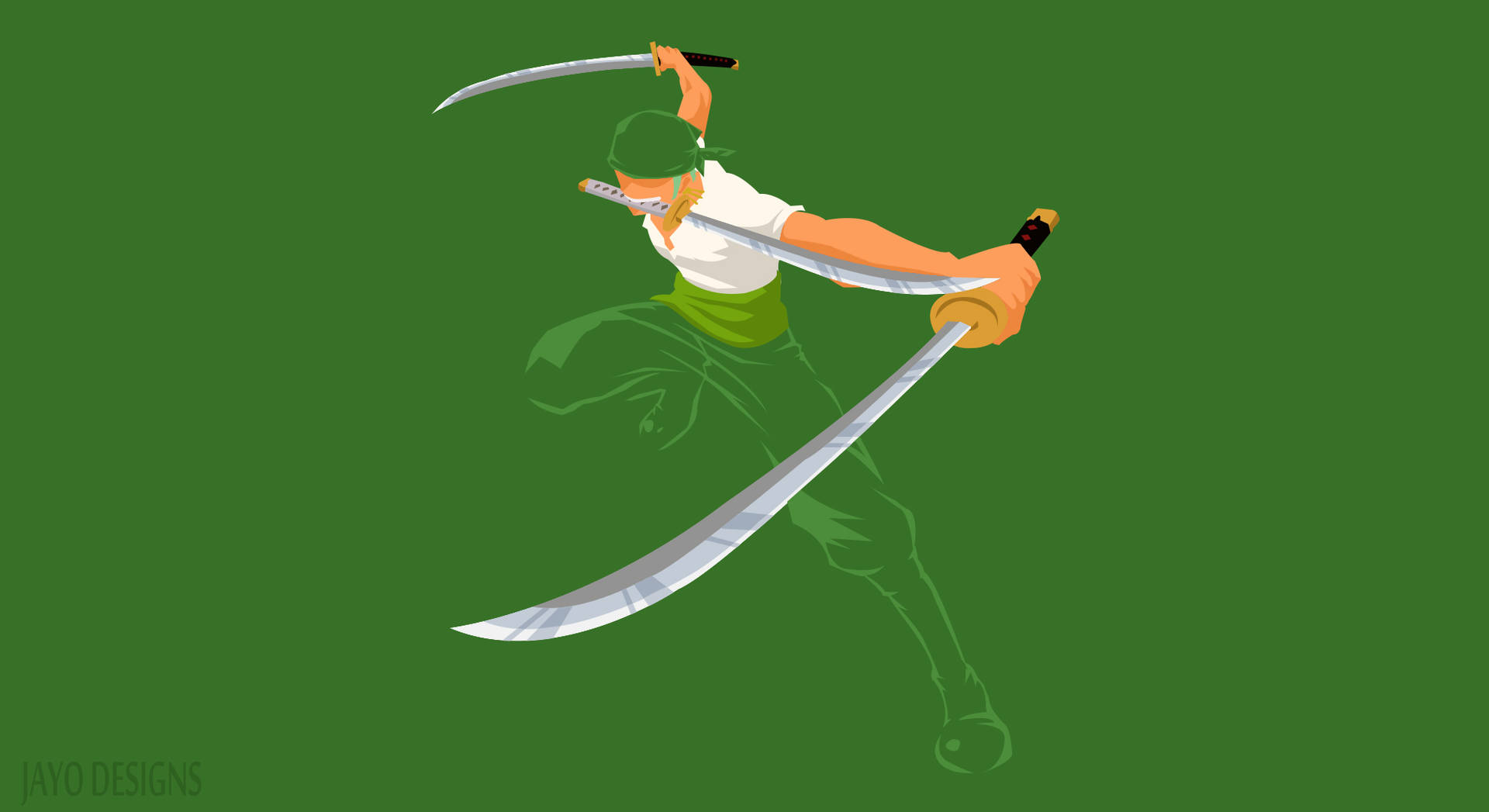 Zoro Hd Wielding Swords On Green Background Background