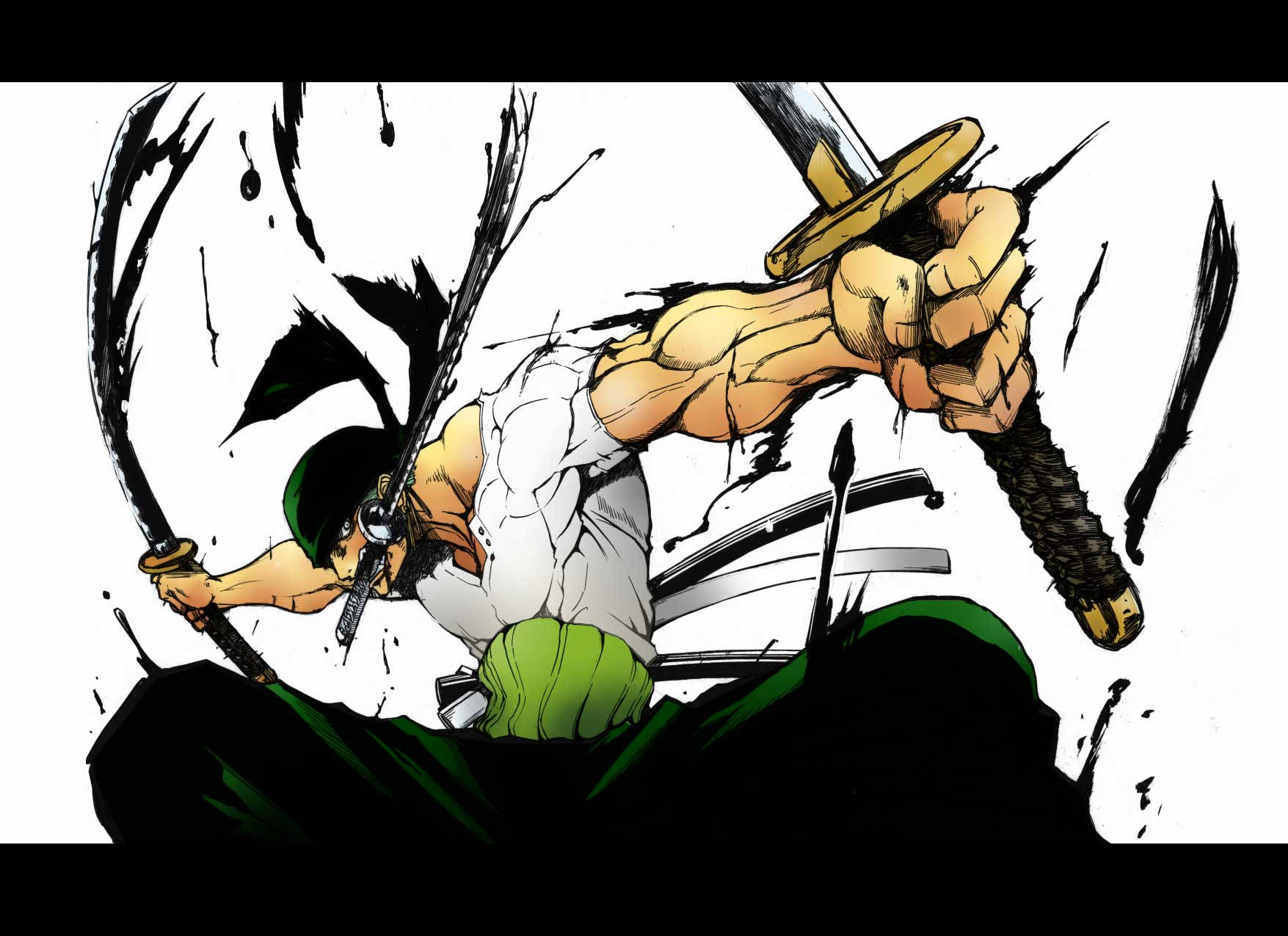 Zoro Hd Wielding Swords White Background Background