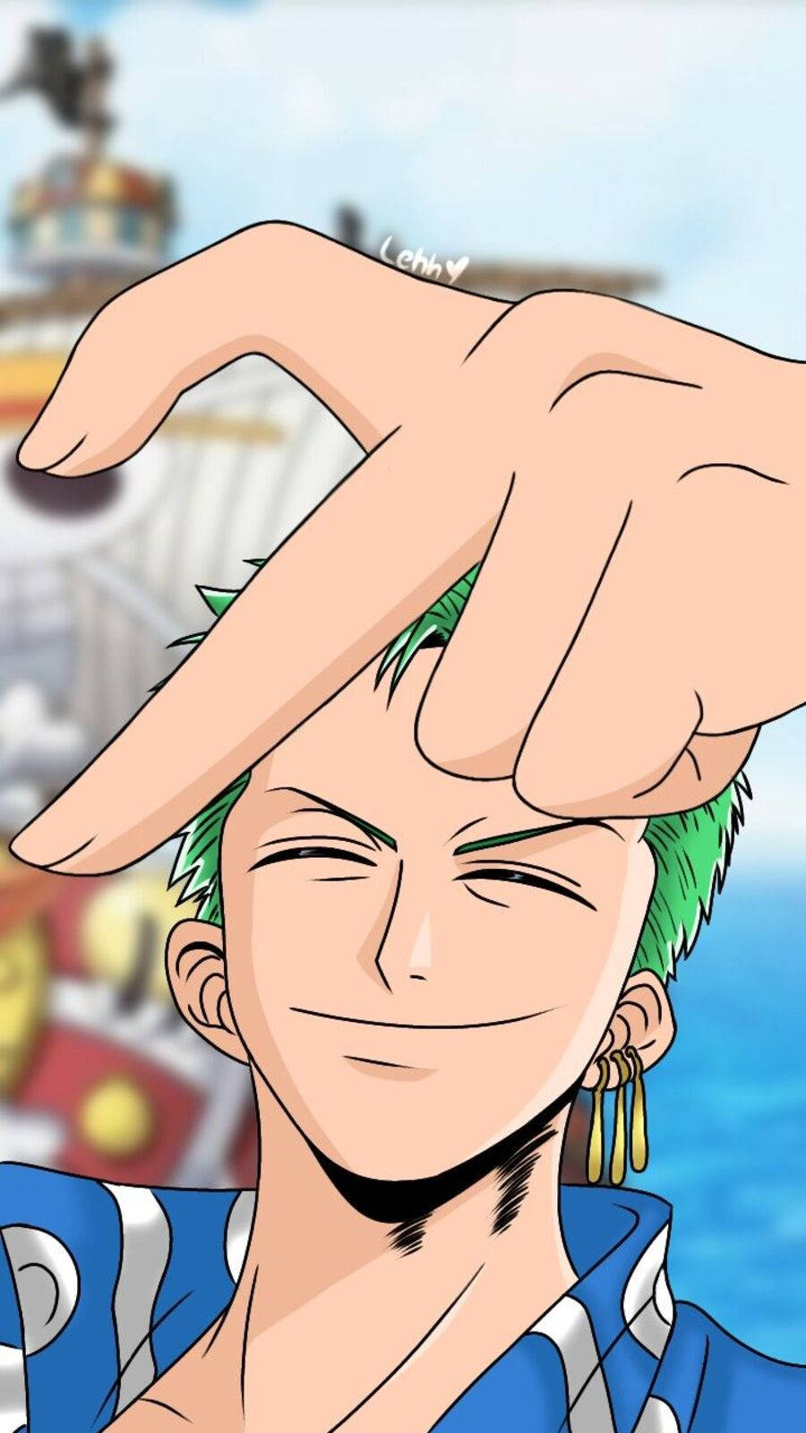 Zoro Pfp In Heart Hands Gesture Background