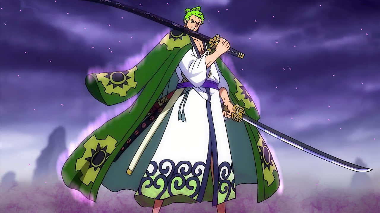 Zoro Wano Green Coat Background