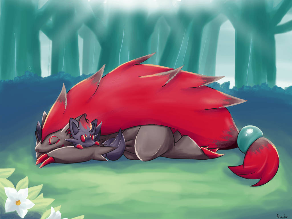 Zoroark Sleeping In Forest Background
