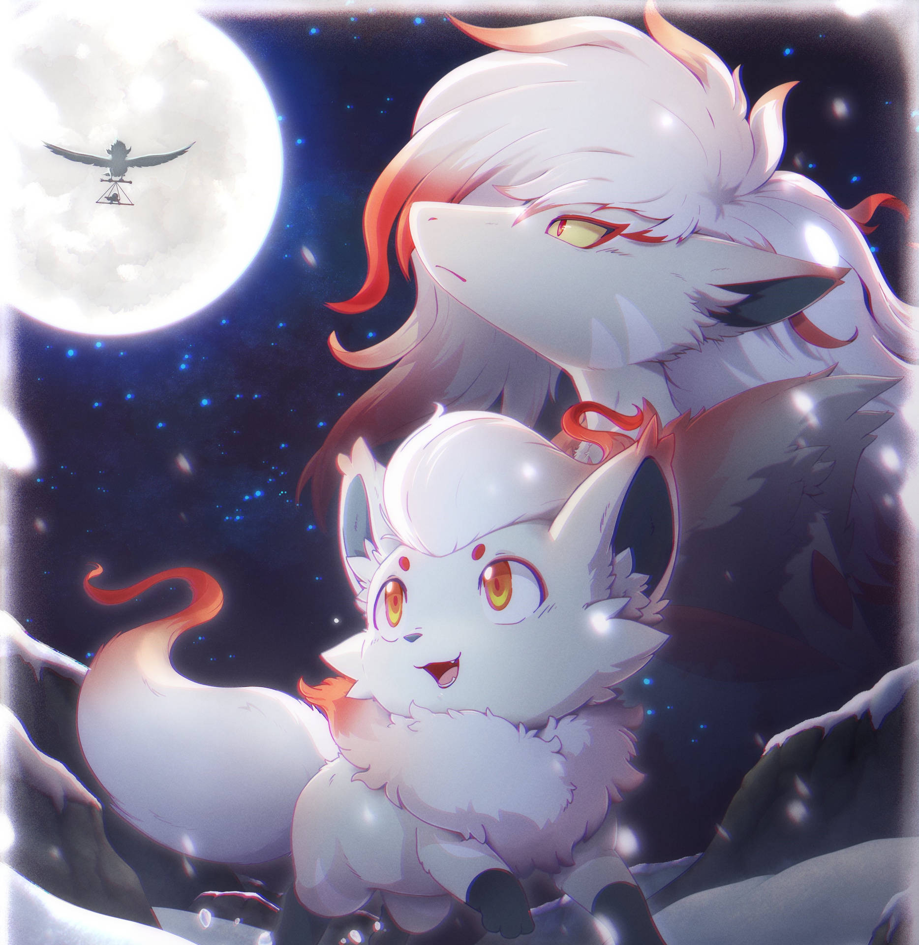 Zorua Zoroark Gazing At Moon Background